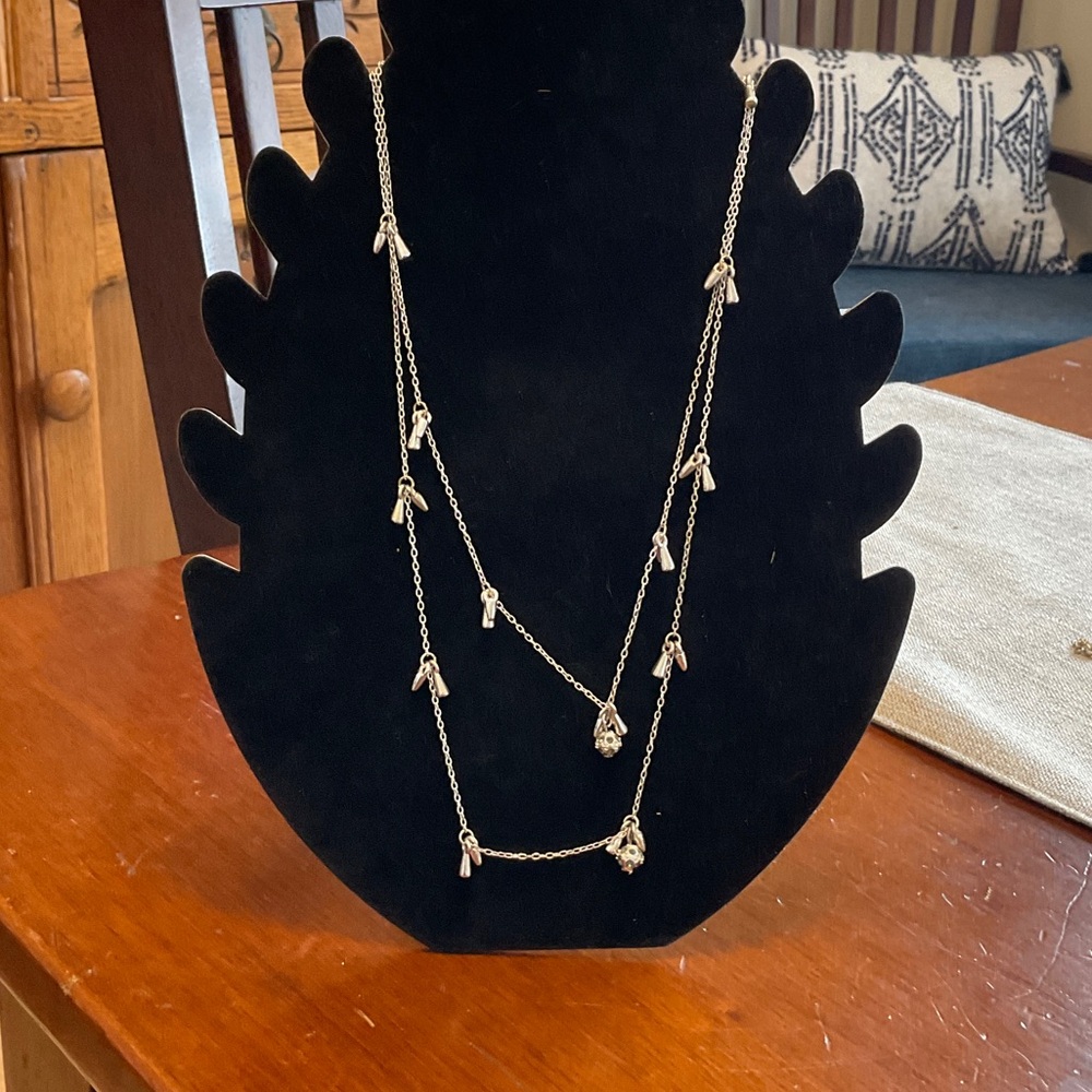 Stella and Dot Silver Necklace with Crystal blue & silver charms and spikes